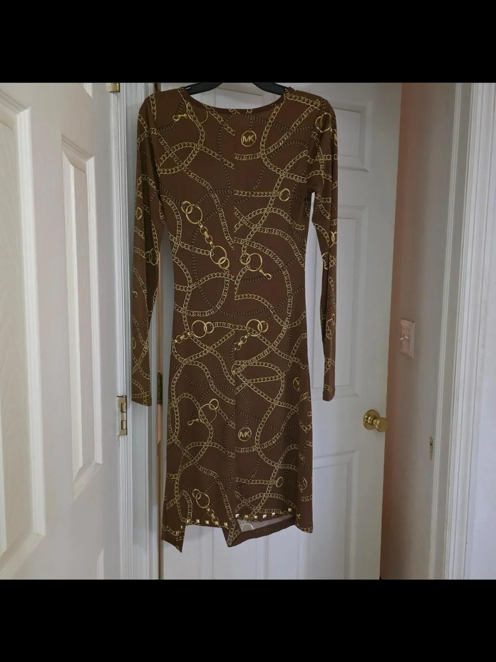 Michael Kors Brown Dress with Gold Chain Print - Long Sleeve